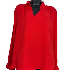 NY&C long sleeve blouse Red Rear Buttons Size Large NEW